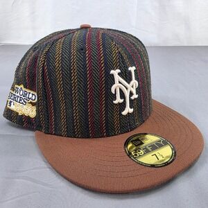 New Era 59Fifty Mets 1986 World Series Patch Fitted Hat Herringbone‎ 7 1/2 NWT